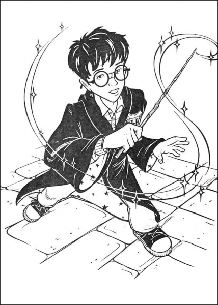 Harry with his Magic Stick  coloring page image