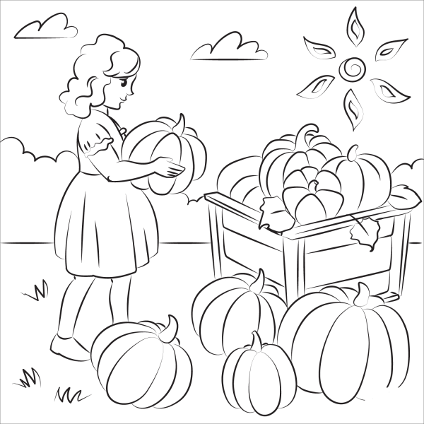 Harvest with Pumpkins coloring page image