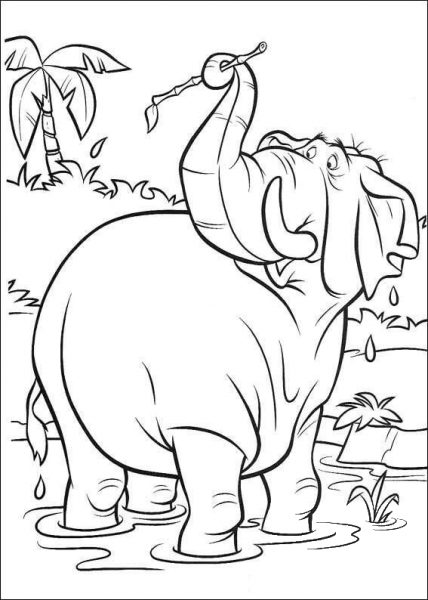 Hathi Is Playing In The River  coloring page image