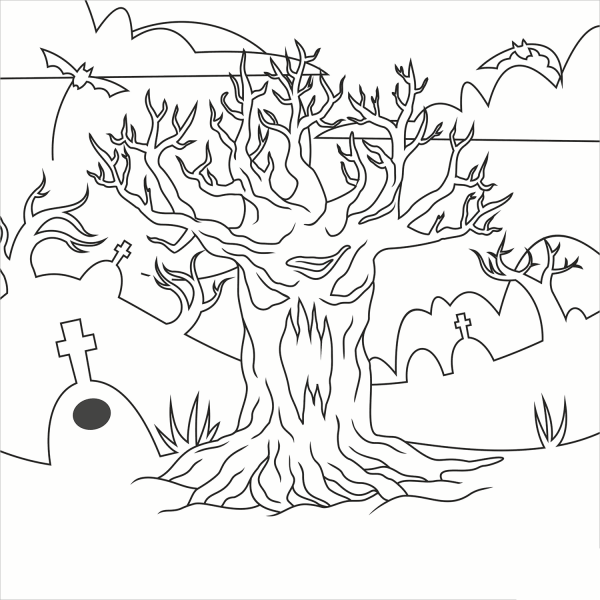 Haunted Tree coloring page image