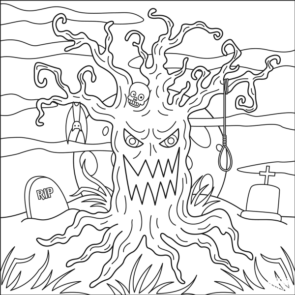 Haunted Tree coloring page image