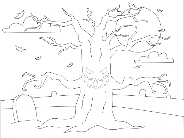 Haunted Tree coloring page image