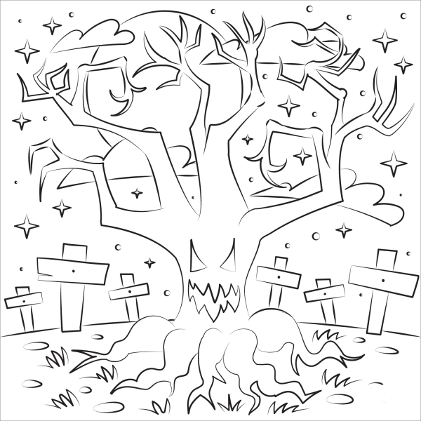 Haunted Tree coloring page image