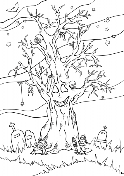 Haunted Tree coloring page image