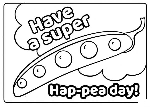 Have a Super Hap-Pea-Day – Encouraging Notes with Fruits coloring page image