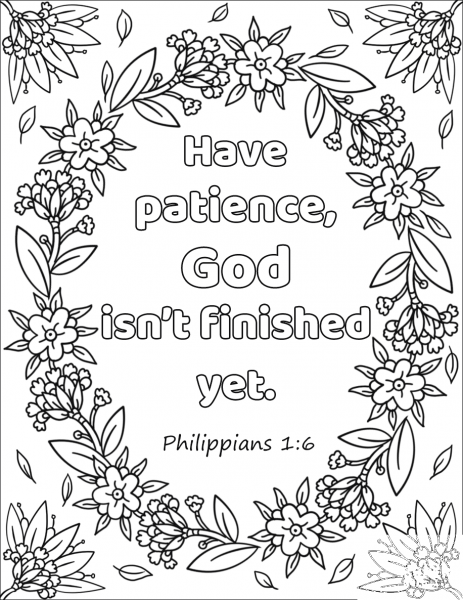 Have Patience, God isn’t Finished Yet coloring page image
