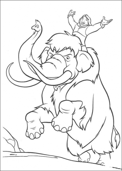 He Is Riding a mammoth coloring page image