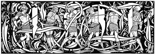Headpiece from Le Morte d’Aarthur, Beardsley – Early Works Plate 75 coloring page image