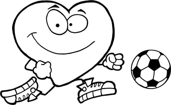 Healthy Red Heart with a Soccer Ball coloring page image