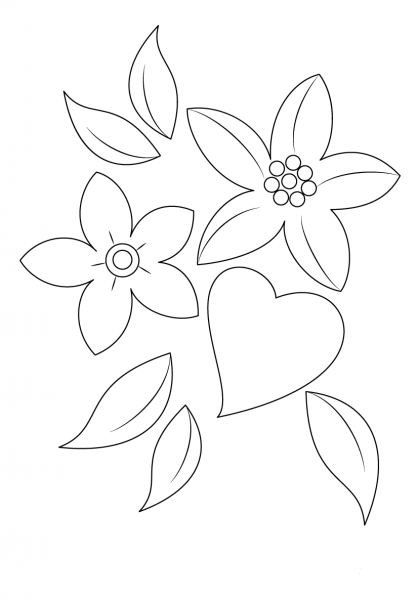 Heart and Flowers coloring page image