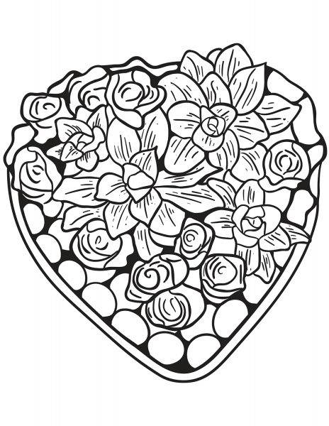 Heart Made of Flowers coloring page image
