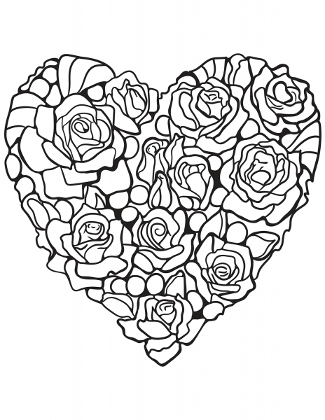 Heart Made of Rose coloring page image