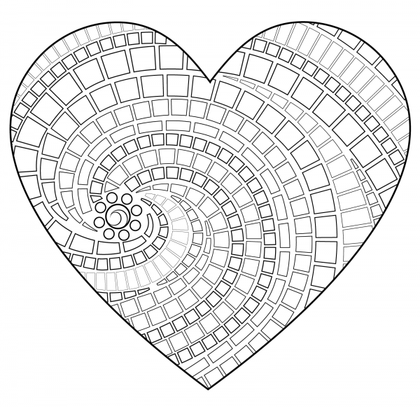 Heart Mosaic coloring page image