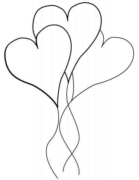 Heart-shaped balloons coloring page image
