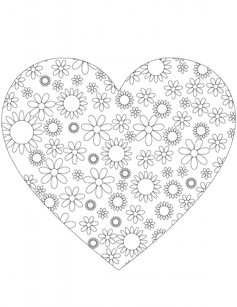 Heart with Flowers coloring page image