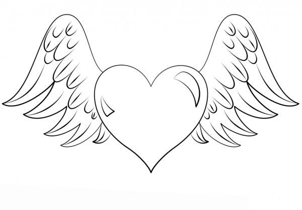 Heart with Wings coloring page image