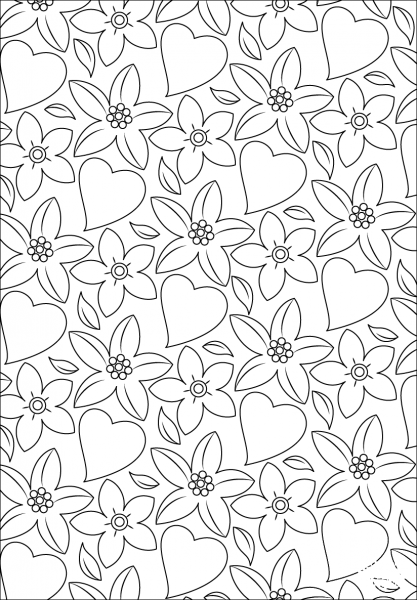 Hearts and Flowers Pattern coloring page image