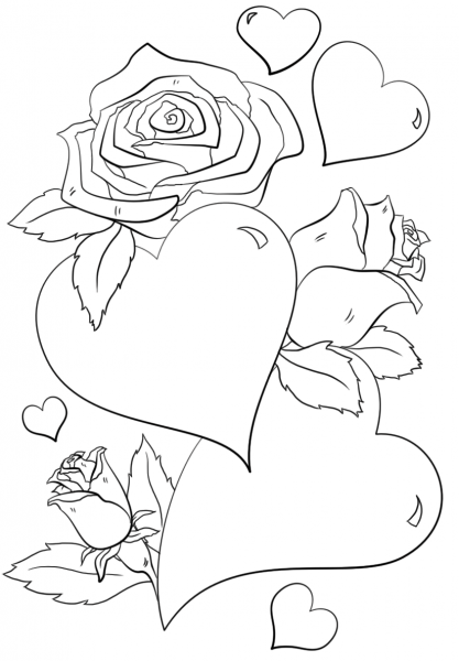 Hearts and Roses coloring page image