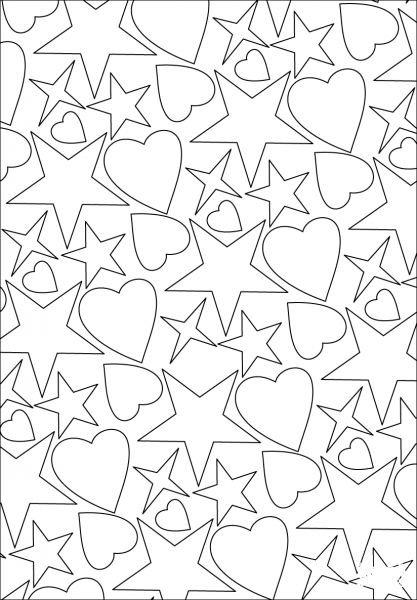 Hearts and Stars Pattern coloring page image