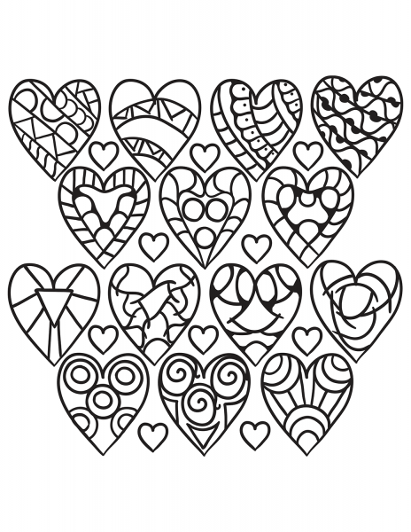 Hearts Pattern coloring page image