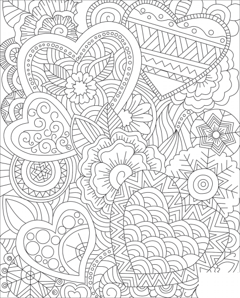 Hearts Zentangle coloring page image