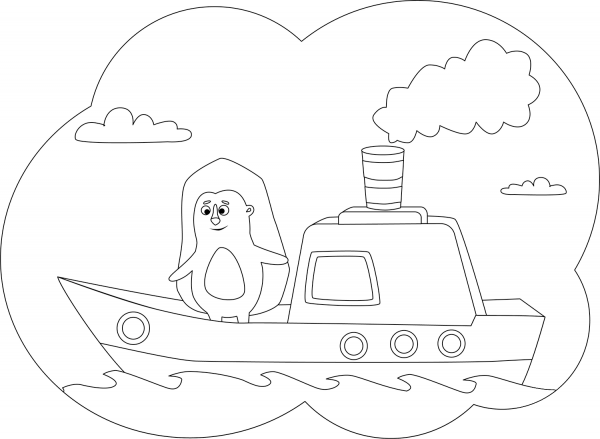 Hedgehog on the Ship coloring page image