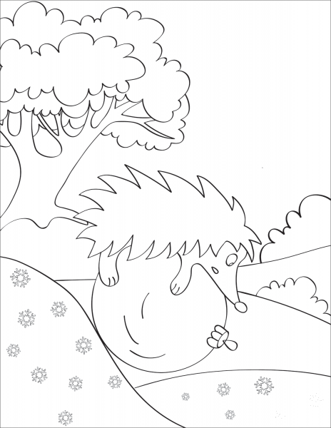 Hedgehog Rolling on Christmas Ball coloring page image