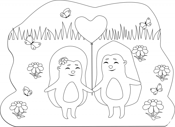 Hedgehogs in Love coloring page image