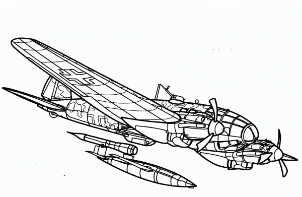 Heinkel He 111 Bomber aircraft coloring page image