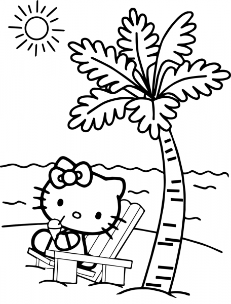 Hello Kitty at the Beach coloring page image