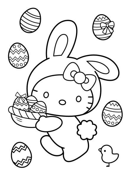 Hello Kitty Easter Bunny coloring page image