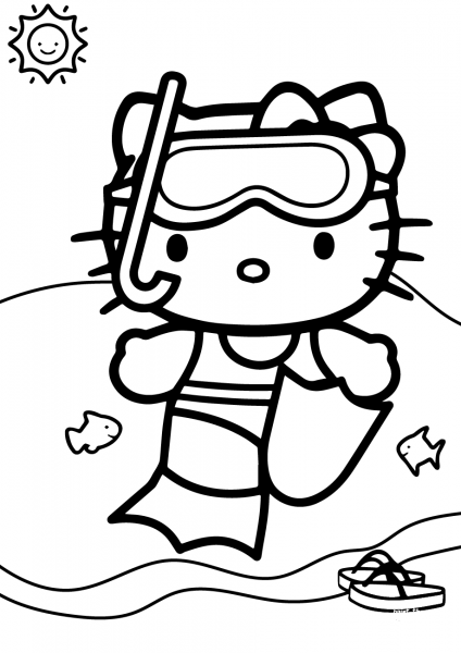 Hello Kitty Goes Swimming coloring page image