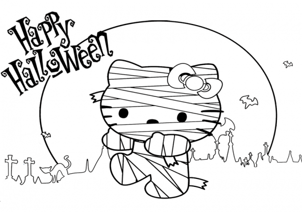 Hello Kitty Halloween Mummy coloring page image