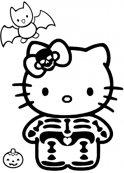 Hello Kitty Halloween Skeleton coloring page image