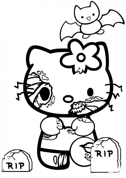 Hello Kitty Halloween Zombie coloring page image