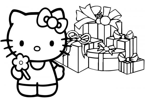 Hello Kitty Happy Christmas coloring page image