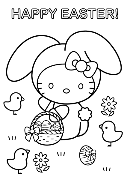 Hello Kitty Happy Easter coloring page image