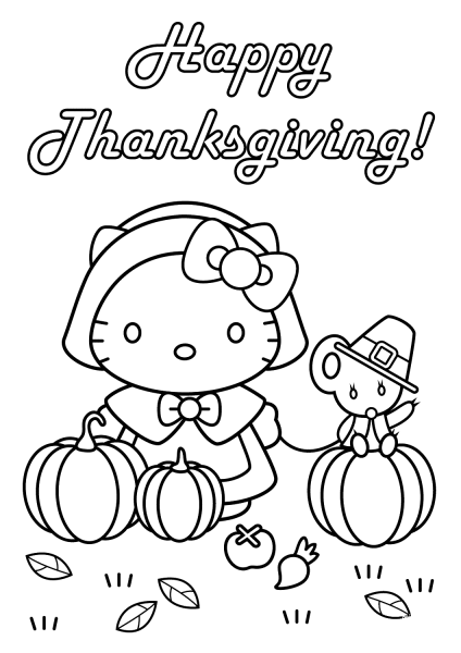 Hello Kitty Happy Thanksgiving coloring page image