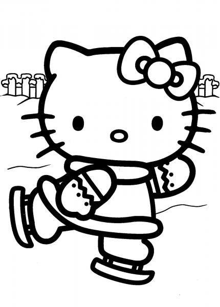 Hello Kitty Ice Skating coloring page image