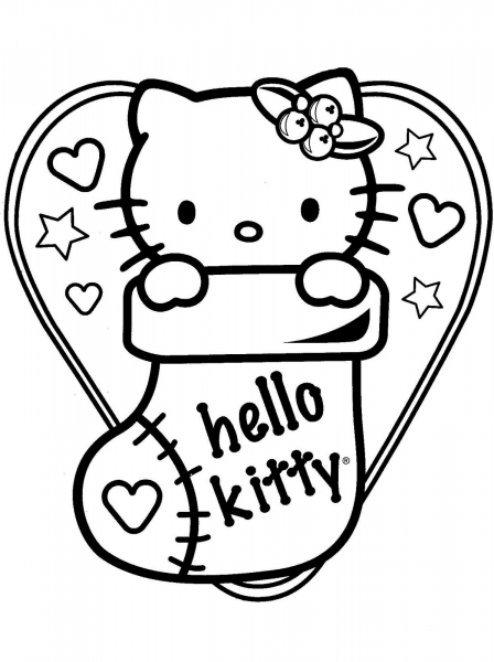 Hello Kitty in Christmas Sock coloring page image