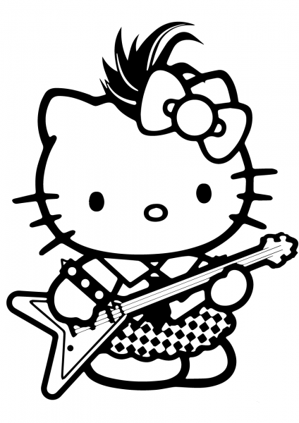 Hello Kitty Rockstar coloring page image