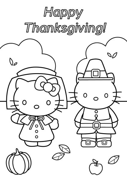 Hello Kitty Thanksgiving coloring page image
