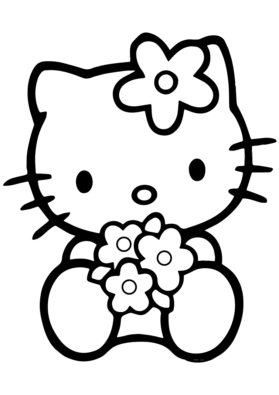 Hello Kitty with Flowers coloring page - ColouringPages