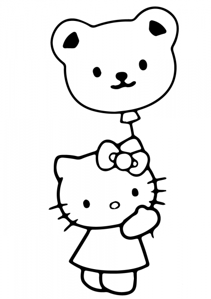 Hello Kitty with Valentine Balloon coloring page image