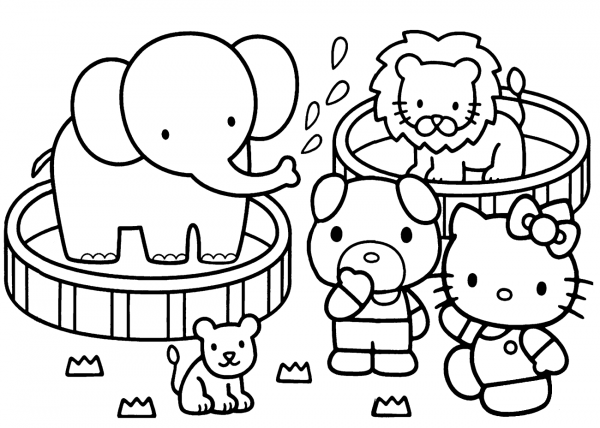 Hello Kitty Zoo coloring page image