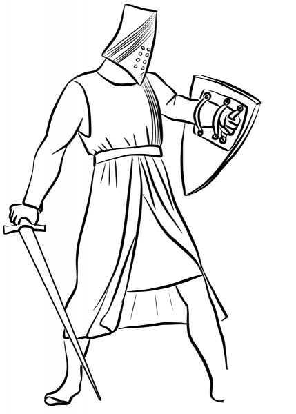 Helmeted Medieval Knight coloring page image