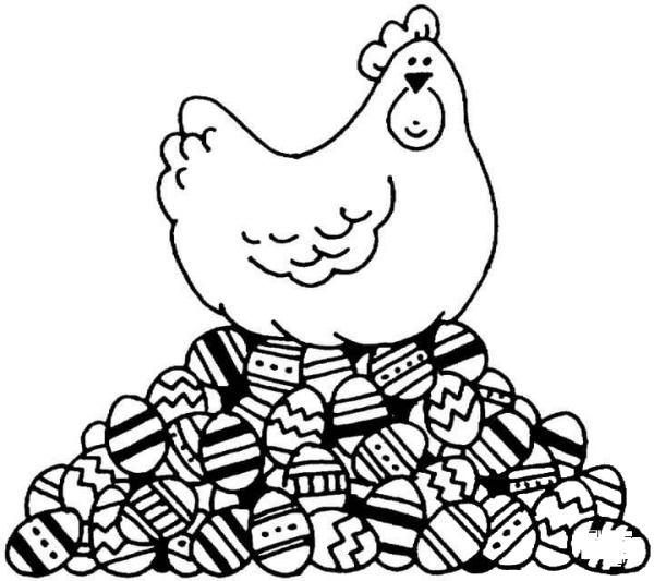 Hen Laying Easter Eggs coloring page image
