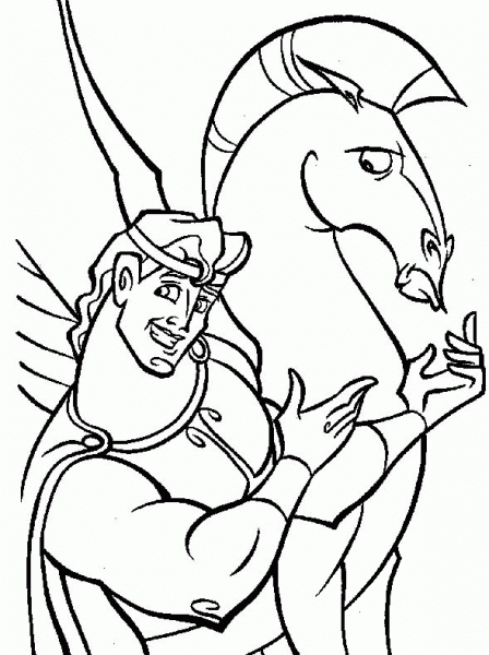 Hercules And His Pegasus  coloring page image