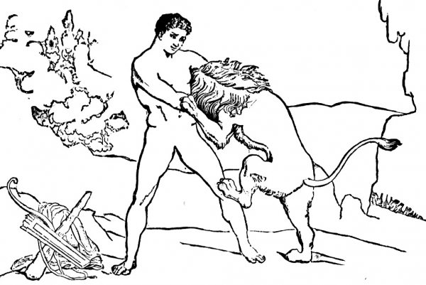 Hercules Is Fighting With Lion  coloring page image