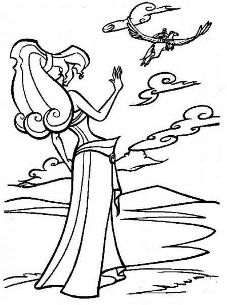 Hercules Is flying away coloring page image